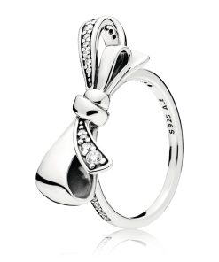 Bow silver ring with clear cubic zirconia