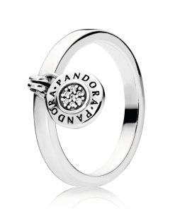PANDORA logo padlock silver ring with clear cubic zirconia