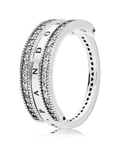 PANDORA logo reversible silver ring with clear cubic zirconia