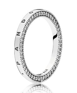 PANDORA logo silver ring with clear cubic zirconia