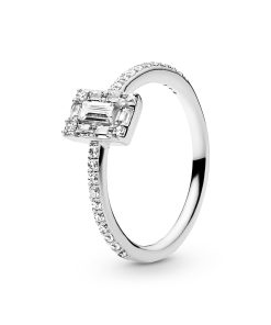Ice cube silver ring with clear cubic zirconia