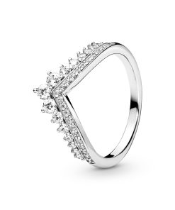 Tiara wishbone silver ring with clear cubic zirconia