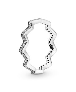 Zigzag silver ring with clear cubic zirconia