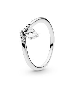 Wishbone silver ring with clear cubic zirconia