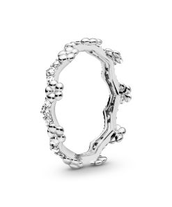 Flower silver ring with clear cubic zirconia