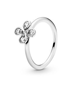 Flower silver ring with clear cubic zirconia