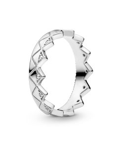 Crown silver ring with clear cubic zirconia