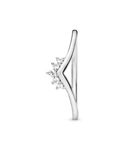 Tiara wishbone sterling silver ring with clear cubic zirconia