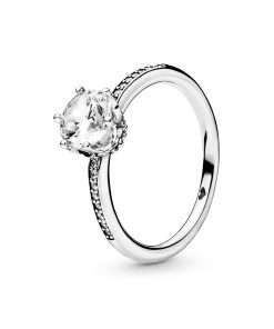 Crown sterling silver ring with clear cubic zirconia