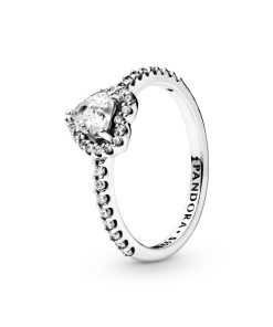 Heart sterling silver ring wih clear cubic zirconia