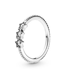 Stars sterling silver ring with clear cubic zirconia