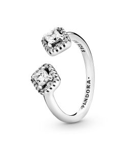 Sterling silver open ring with clear cubic zirconia
