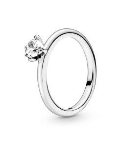 Heart sterling silver ring with clear cubic zirconia