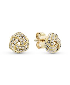 Love knot 14k Gold Plated  stud earrings with clear cubic zirconia