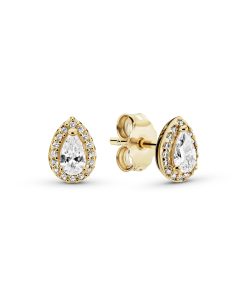 14k Gold Plated  drop stud earrings with clear cubic zirconia