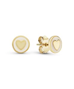 Heart 14k Gold Plated  stud earrings with silver enamel
