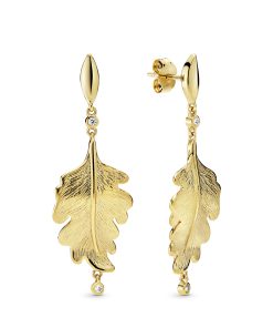 Oak leaf 14k Gold Plated  earrings with clear cubic zirconia