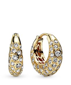 14k Gold Plated  hoop earrings with clear cubic zirconia