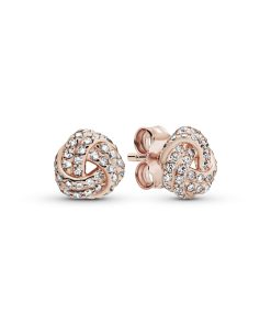 PANDORA Rose love knot stud earrings with clear cubic zirconia