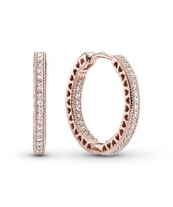 PANDORA Rose hoop earrings with clear cubic zirconia. 20 mm