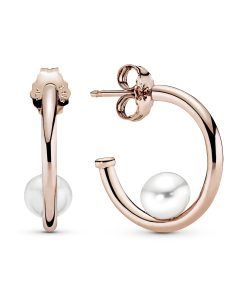 PANDORA Rose hoop earrings with white freshwater cultured pearl