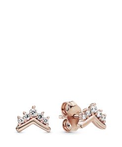 Tiara wishbone 14k Rose Gold-plated stud earrings with clear cubic zirconia