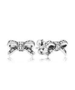 Bow silver stud earrings with cubic zirconia