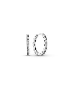 PANDORA logo silver hoop earrings with cubic zirconia