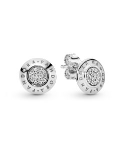 PANDORA logo silver stud earrings with cubic zirconia