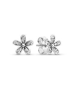 Daisy silver stud earrings with cubic zirconia