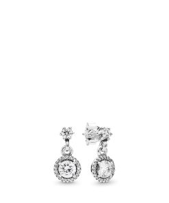 Round silver earrings with clear cubic zirconia