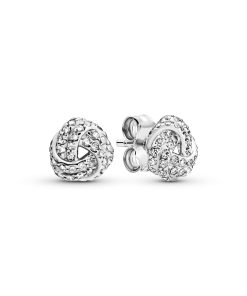 Love knot silver stud earrings with clear cubic zirconia