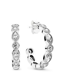 Silver hoop earrings with clear cubic zirconia