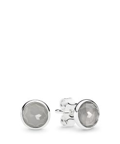 June birthstone silver stud earrings with grey moonstone