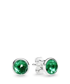 May birthstone silver stud earrings with royal green crystal