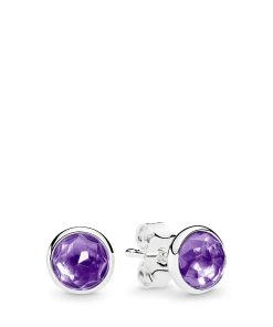 February birthstone silver stud earrings with synthetic amethyst