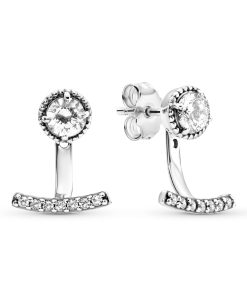 Silver stud earrings with clear cubic zirconia