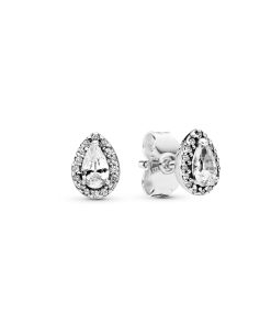 Silver stud earrings with clear cubic zirconia