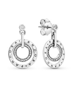 PANDORA logo silver earrings with clear cubic zirconia