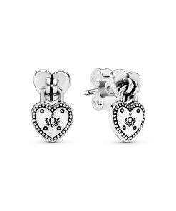 Heart padlock silver earrings
