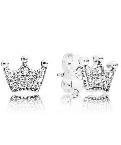 Crown silver stud earrings with clear cubic zirconia