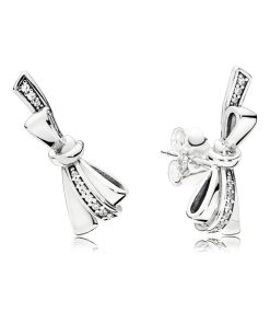 Bow silver stud earrings with clear cubic zirconia