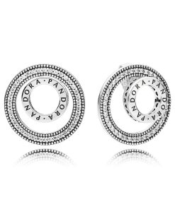 PANDORA logo silver earrings with clear cubic zirconia