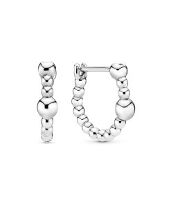 Beaded silver hoop earrings