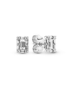 Ice cube silver stud earrings with clear cubic zirconia