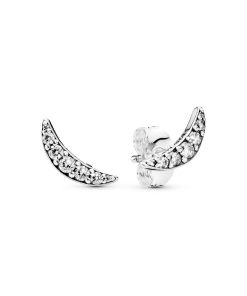 Moon silver stud earrings with clear cubic zirconia