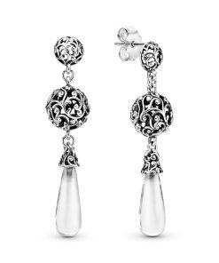 Regal pattern silver earrings with clear cubic zirconia