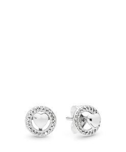 Heart silver stud earrings with detachable earring jackets and clear cubic zirconia