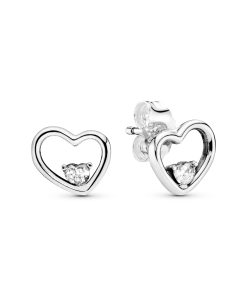 Asymmetrical heart stud earrings with clear cubic zirconia
