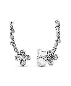 Flower silver stud earrings with clear cubic zirconia